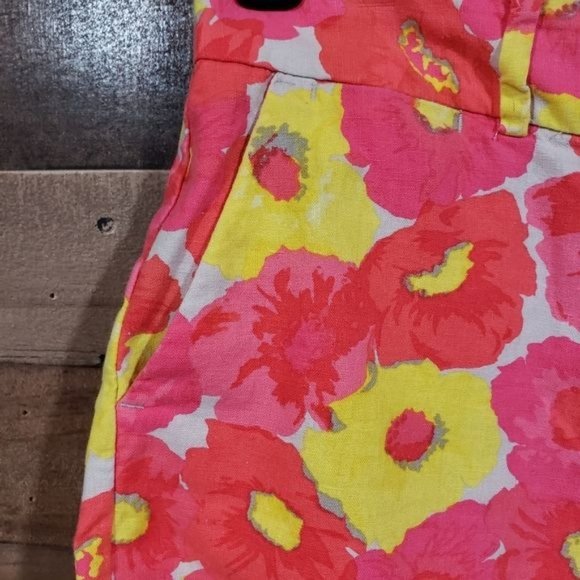 LOFT coral & yellow floral linen blend floral print shorts woman's size 2 - Picture 4 of 9